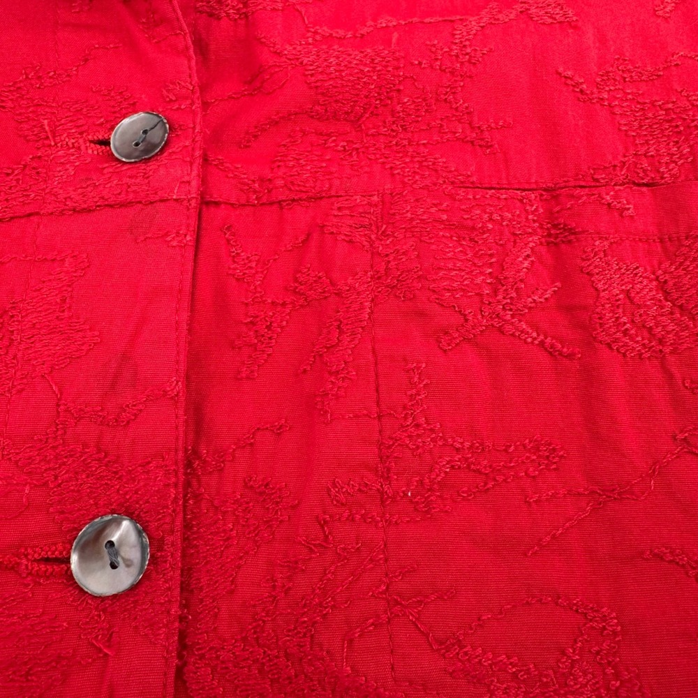 Chicos Red Embroidered Button Front Jacket Cotton… - image 4